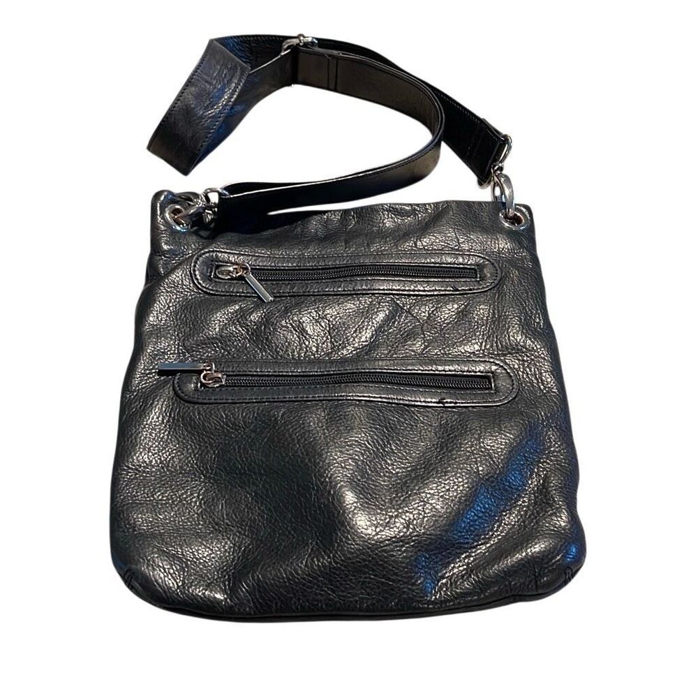 Margot Womens Genuine Leather Adjustable Strap Shoulder Crossbody Bag Black‎